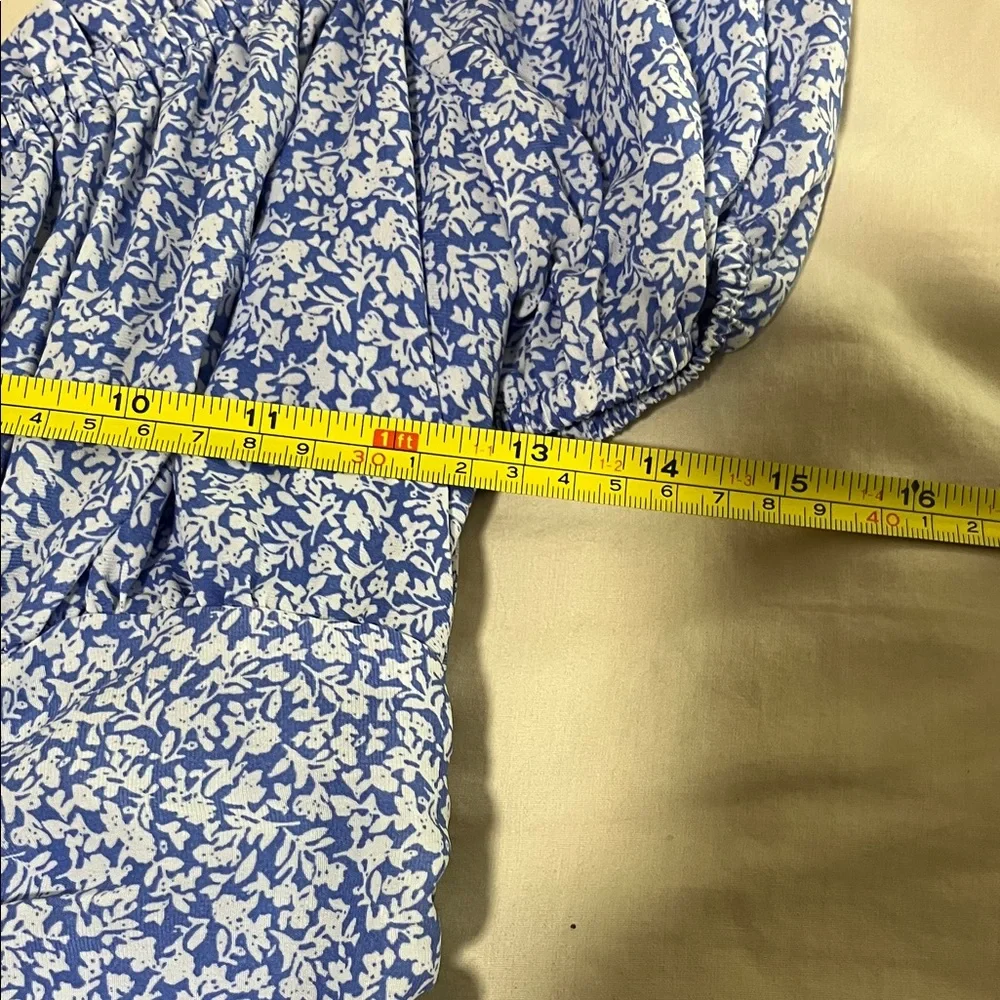 Elegant Blue Floral Ruched Mini Dress CE007 - Picture 7 of 11